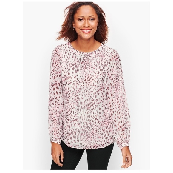 Talbots Pink Snow Leopard Popover Blouse Sz. S - Picture 6 of 15